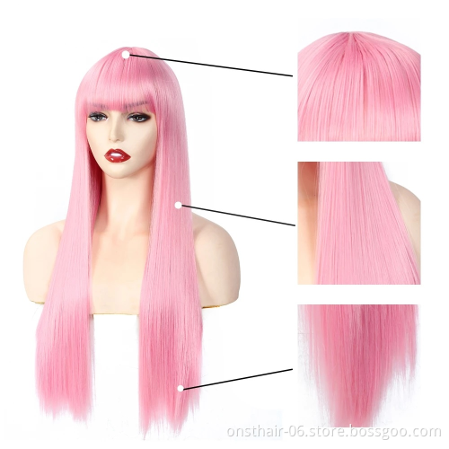 Fashion Long Gold Blonde Synthetic Wig For Women Straight Female Hair Wigs With Bangs Cosplay Party Daily False Hair Wig